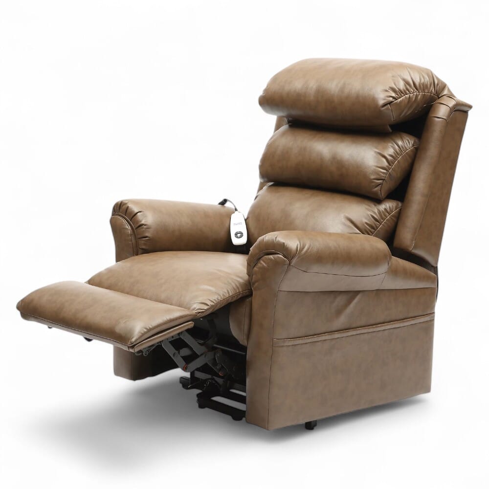 ecclesfield riser recliner chair pu upholstery nutmeg reclined