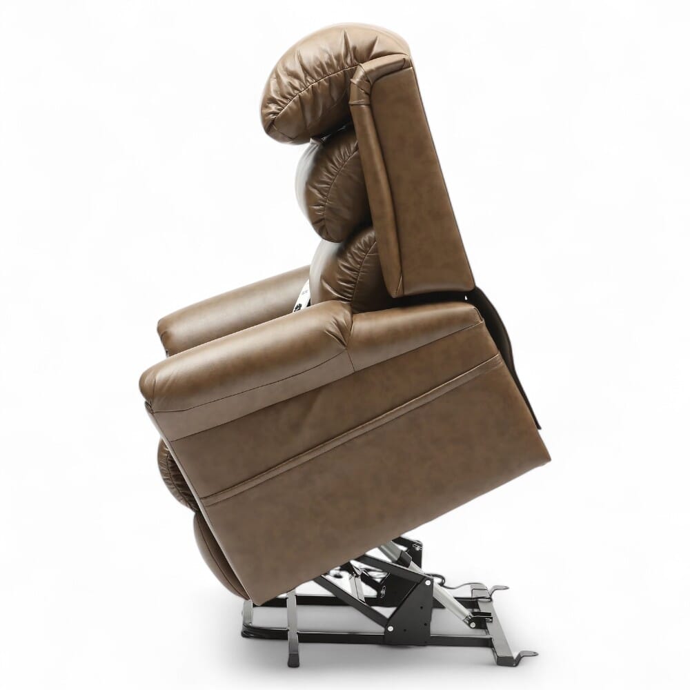 ecclesfield riser recliner chair pu upholstery nutmeg rise side view