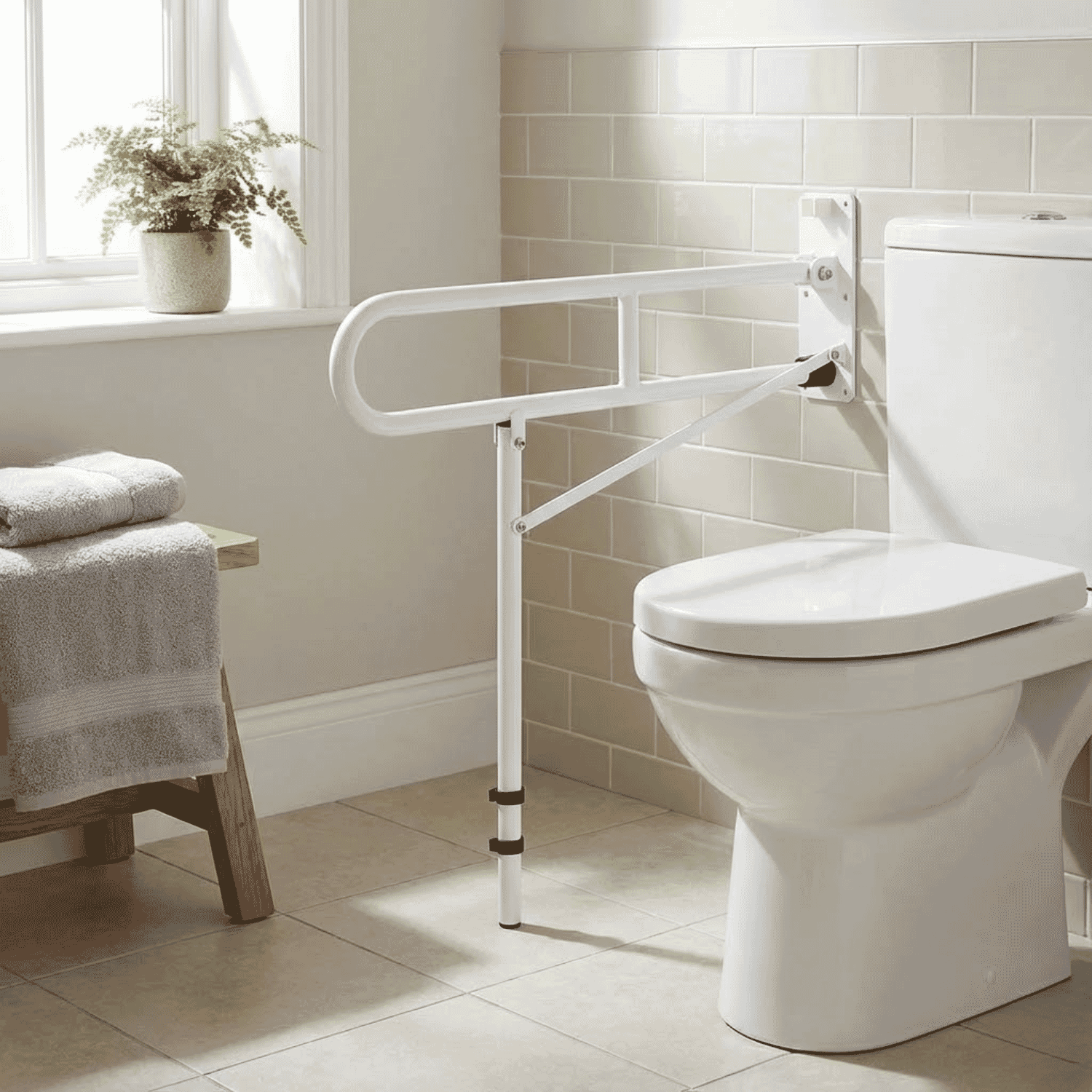 economy drop down rail with leg in bathroom