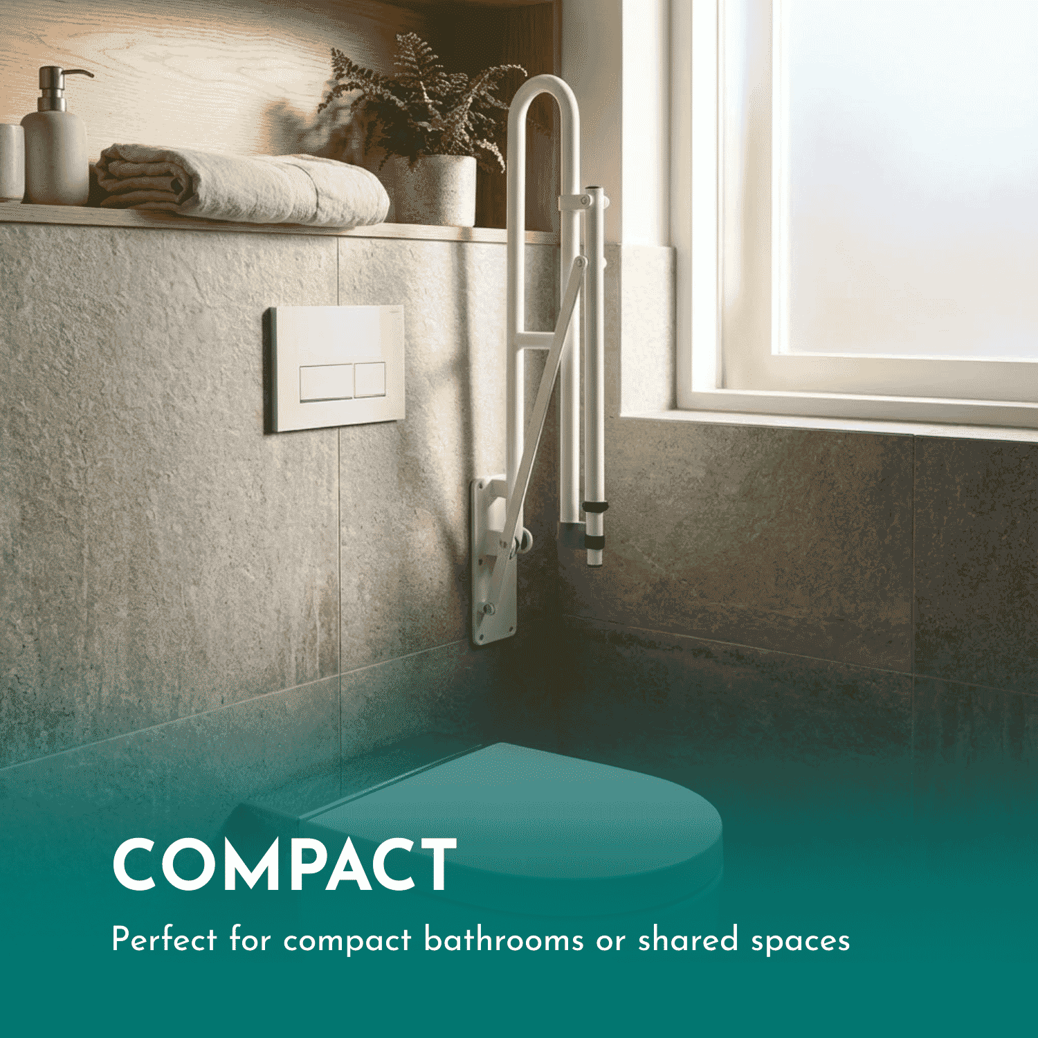 economy drop down toilet rail with leg compact
