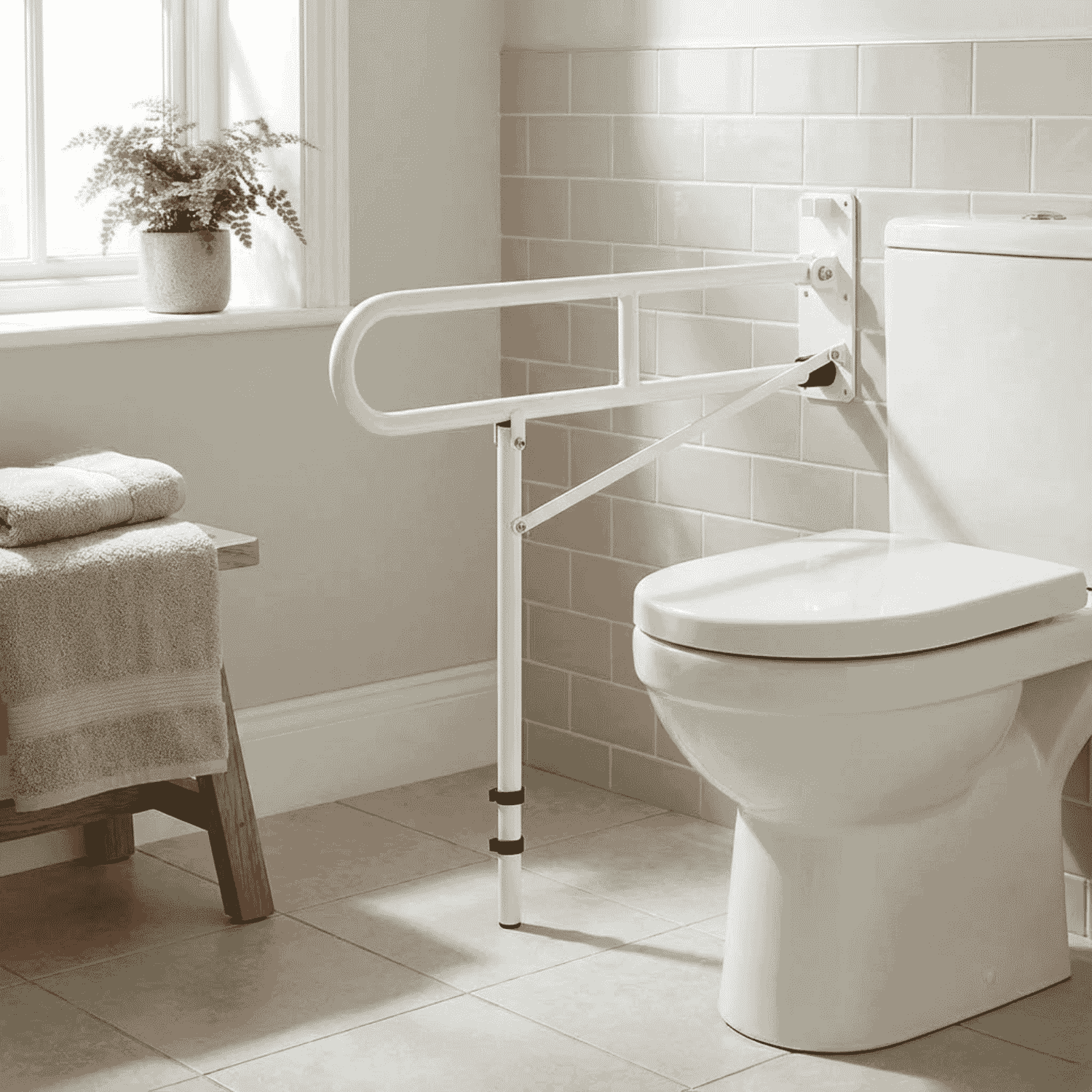 economy drop down toilet rail with leg in toilet