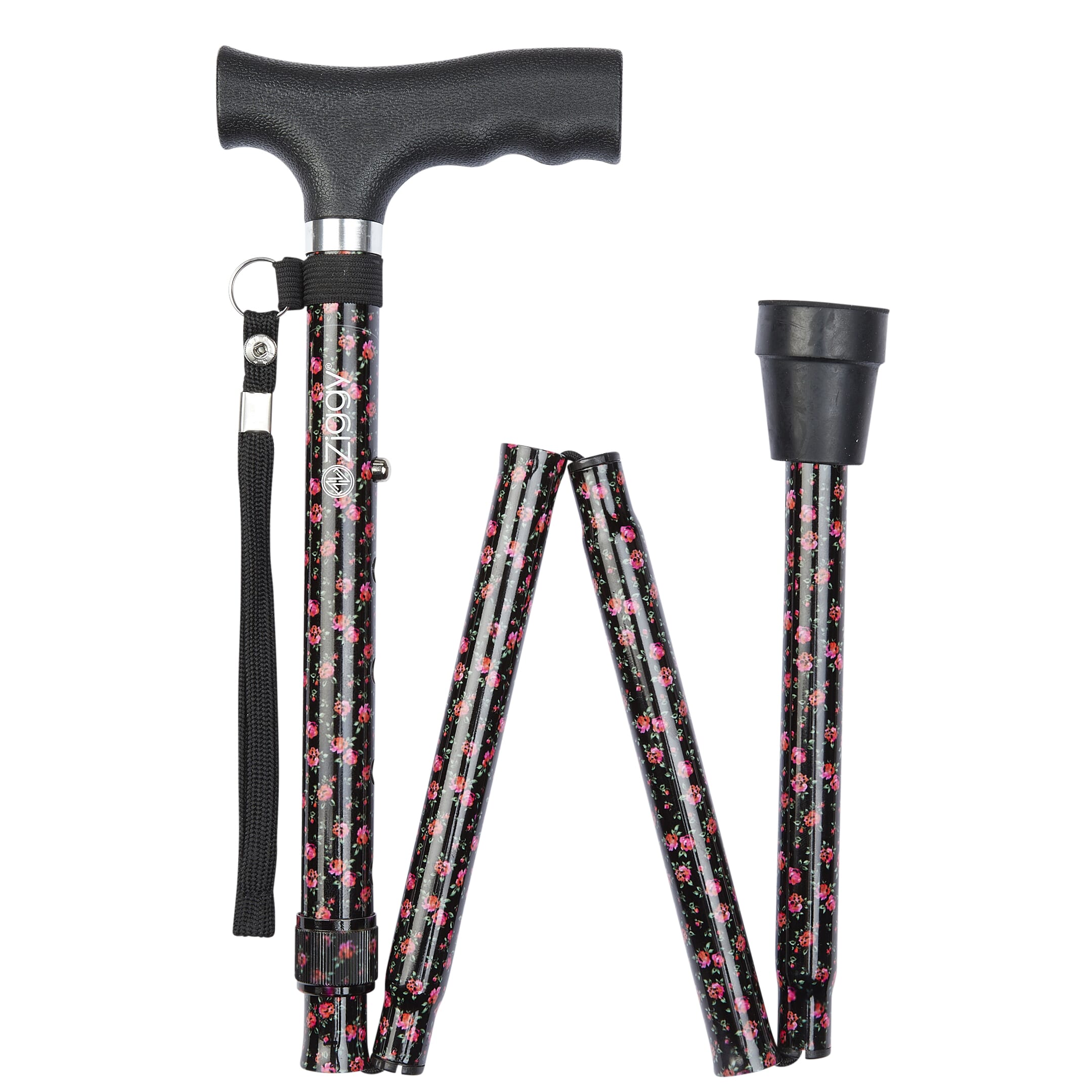 economy folding stick black floral pattern folded