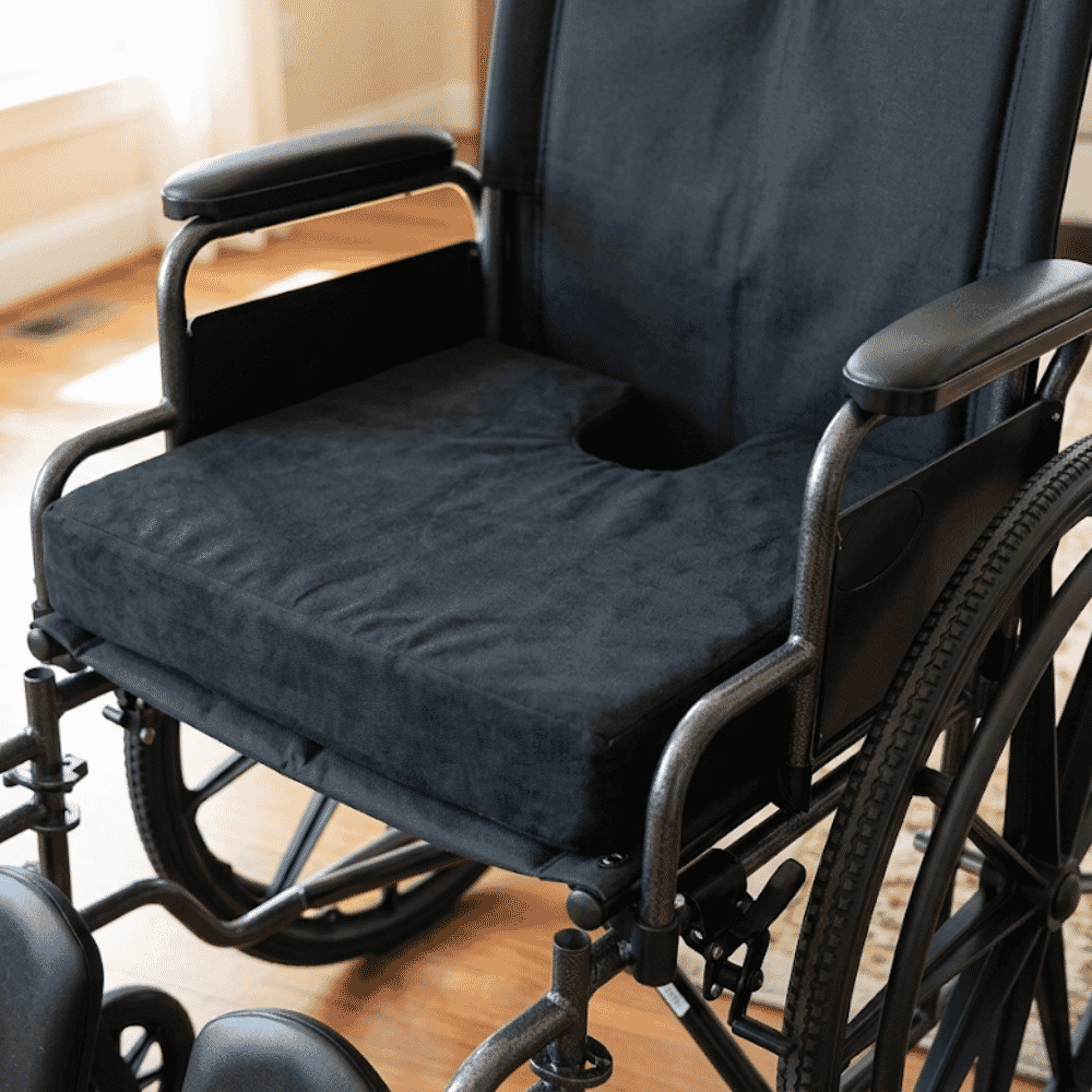 economy wheelchair cushion on wheelchair