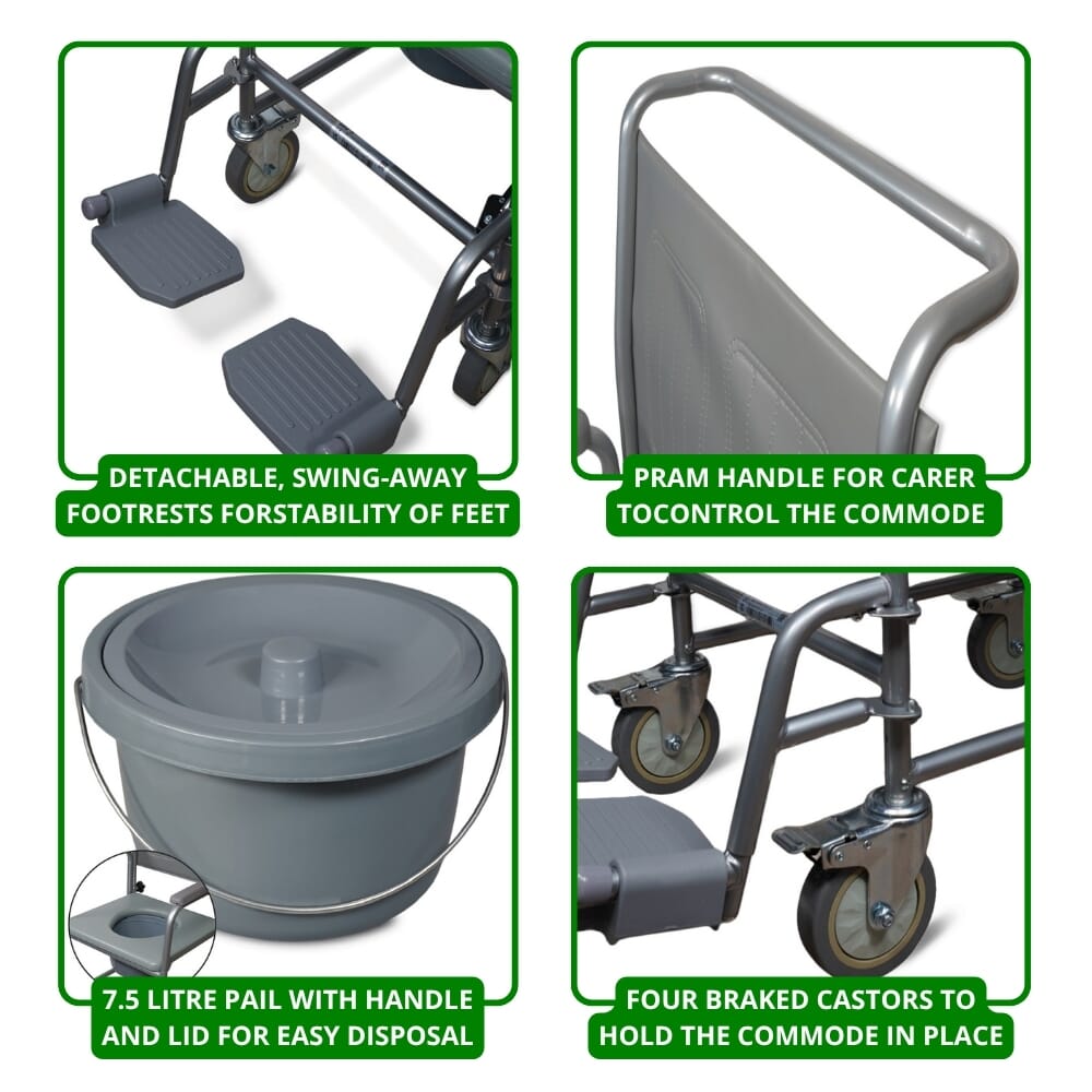 economy wheeled commode features 1