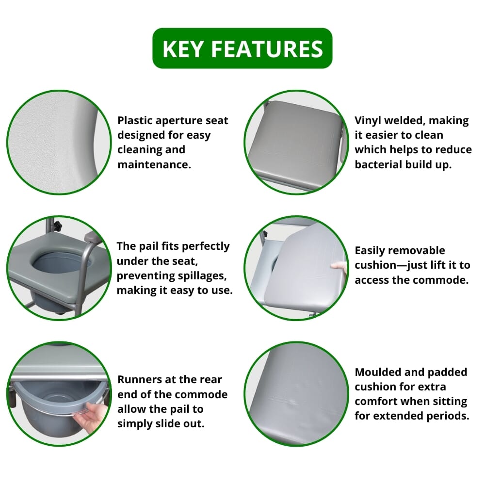 economy wheeled commode features 2