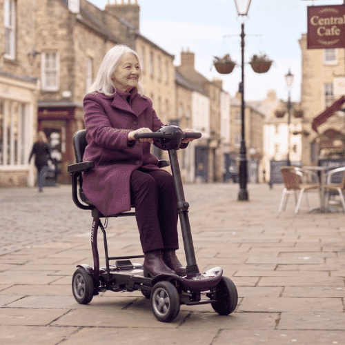 edrive folding mobility scooter purple in use