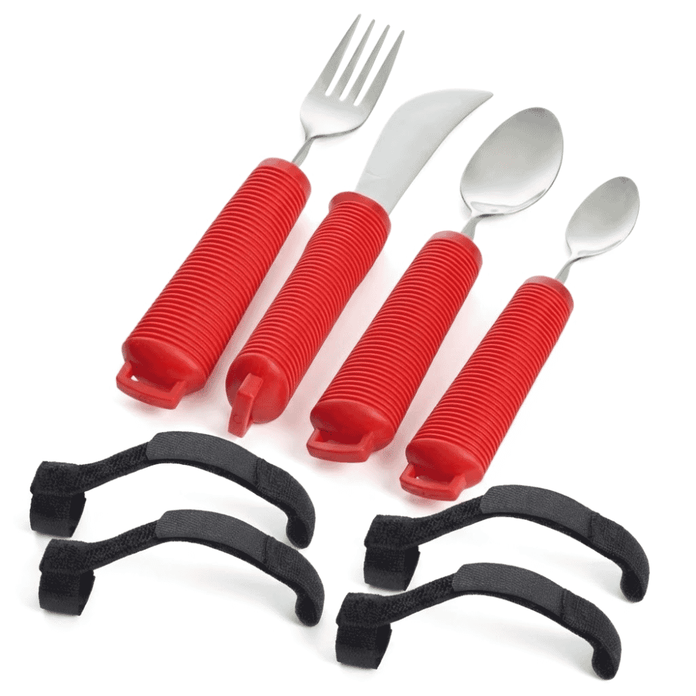eight piece cutlery set with straps red