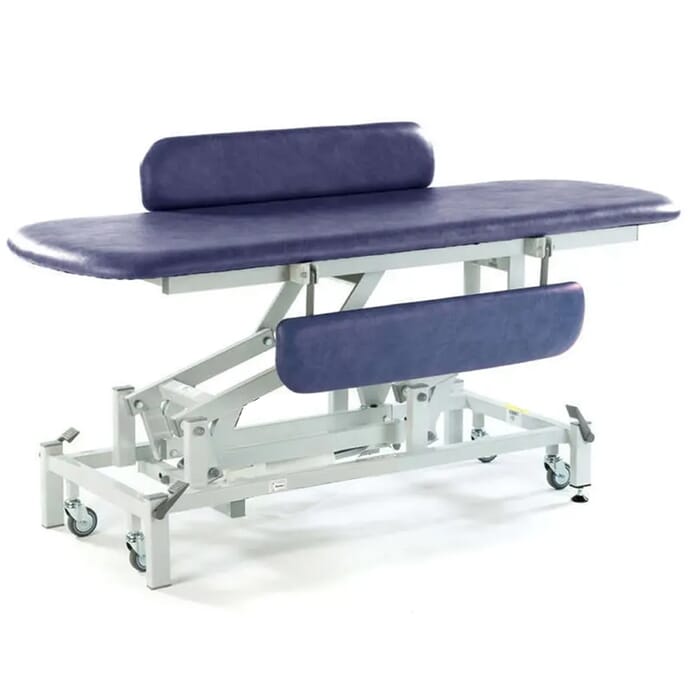 electric changing table with retractable wheels dark blue padded