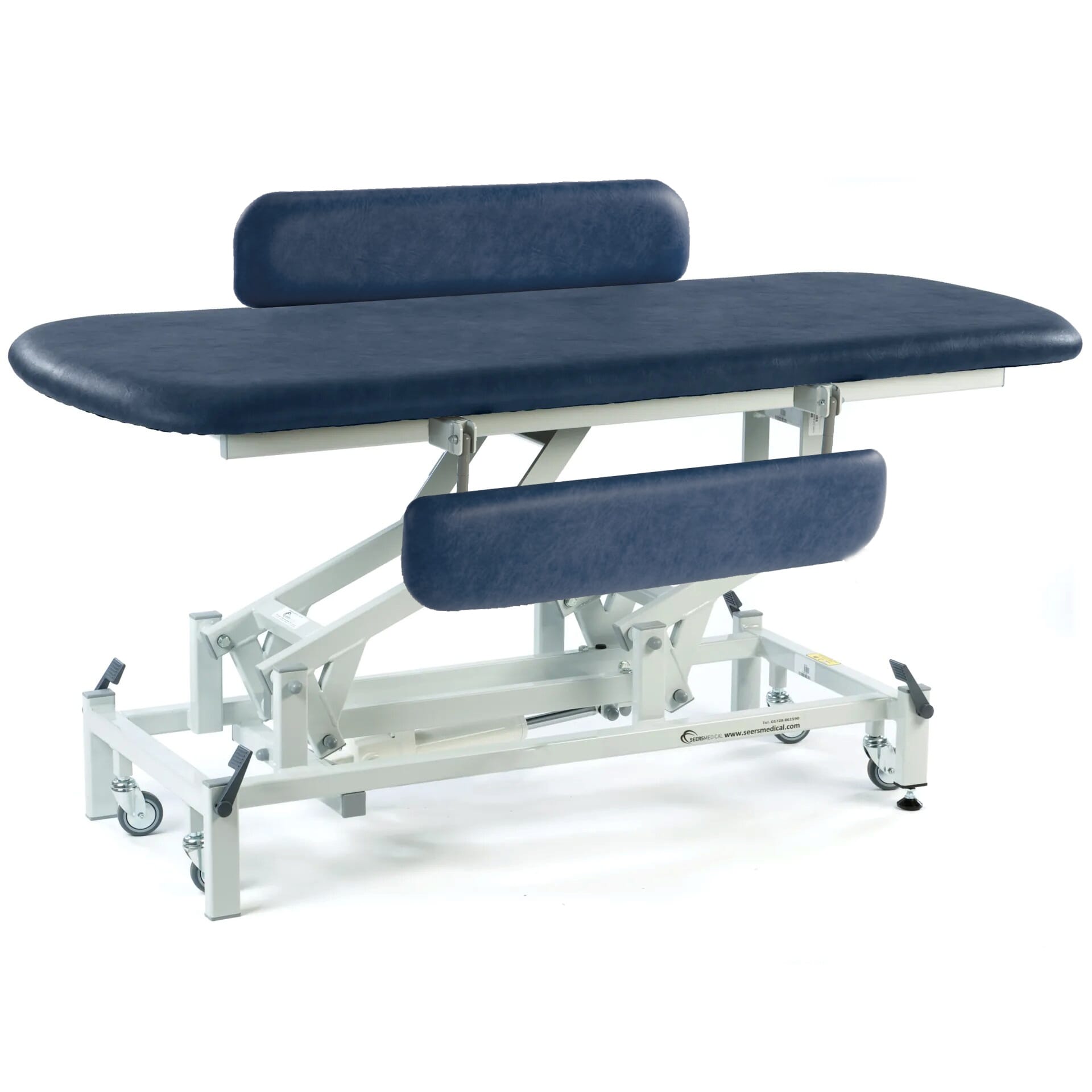 electric changing table with retractable wheels dark blue padded