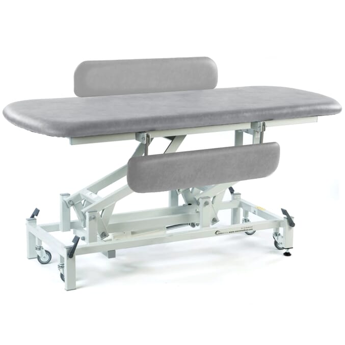 electric changing table with retractable wheels light grey padded