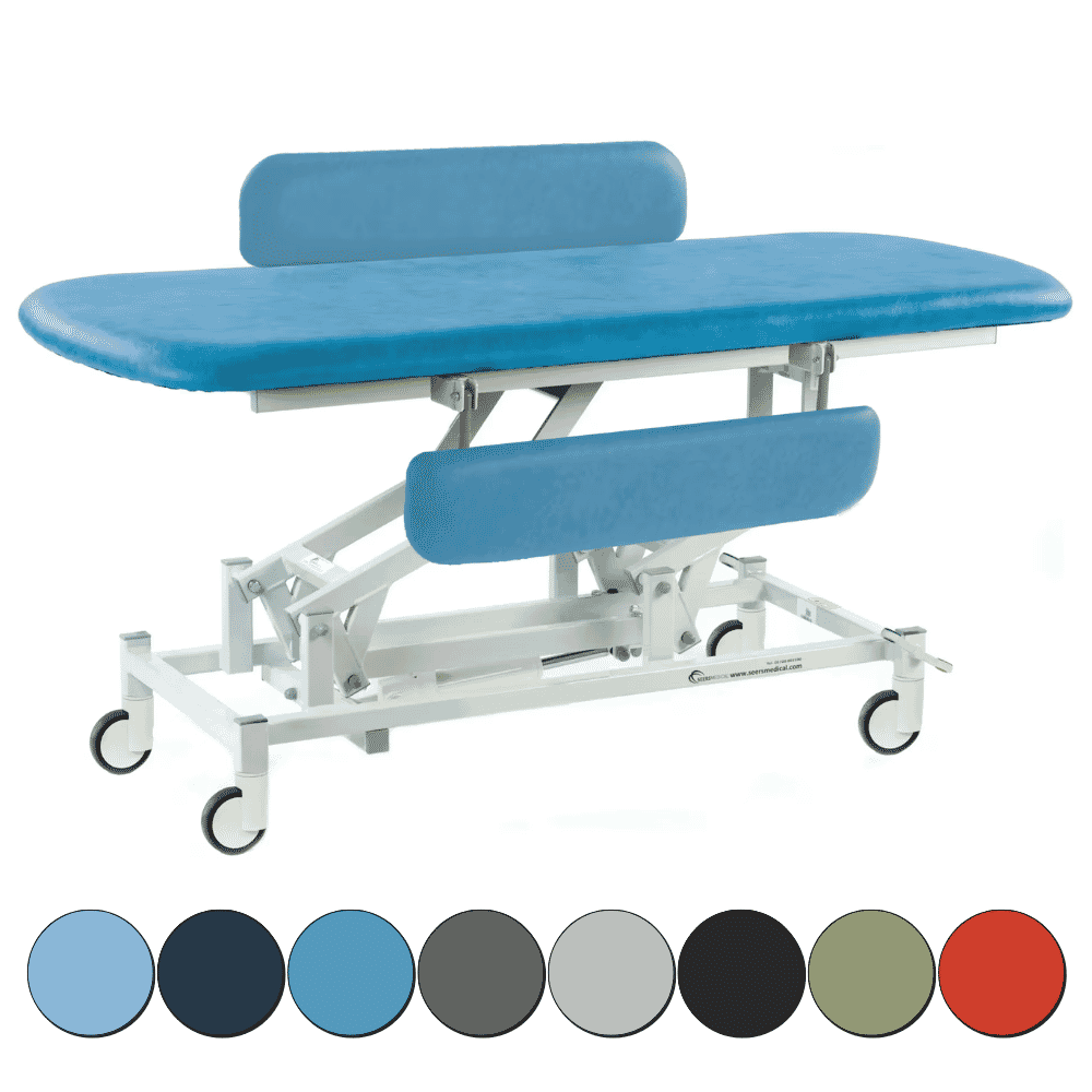Electric Therapy Hygiene Table with Central Locking Wheels and Padded Side Rails