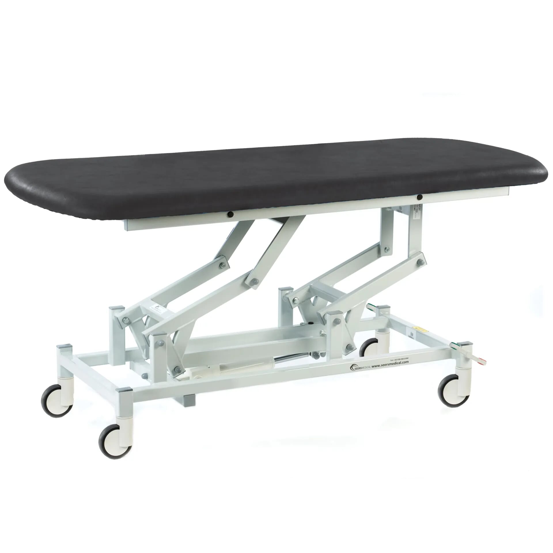 electric therapy hygiene table with central locking wheels black