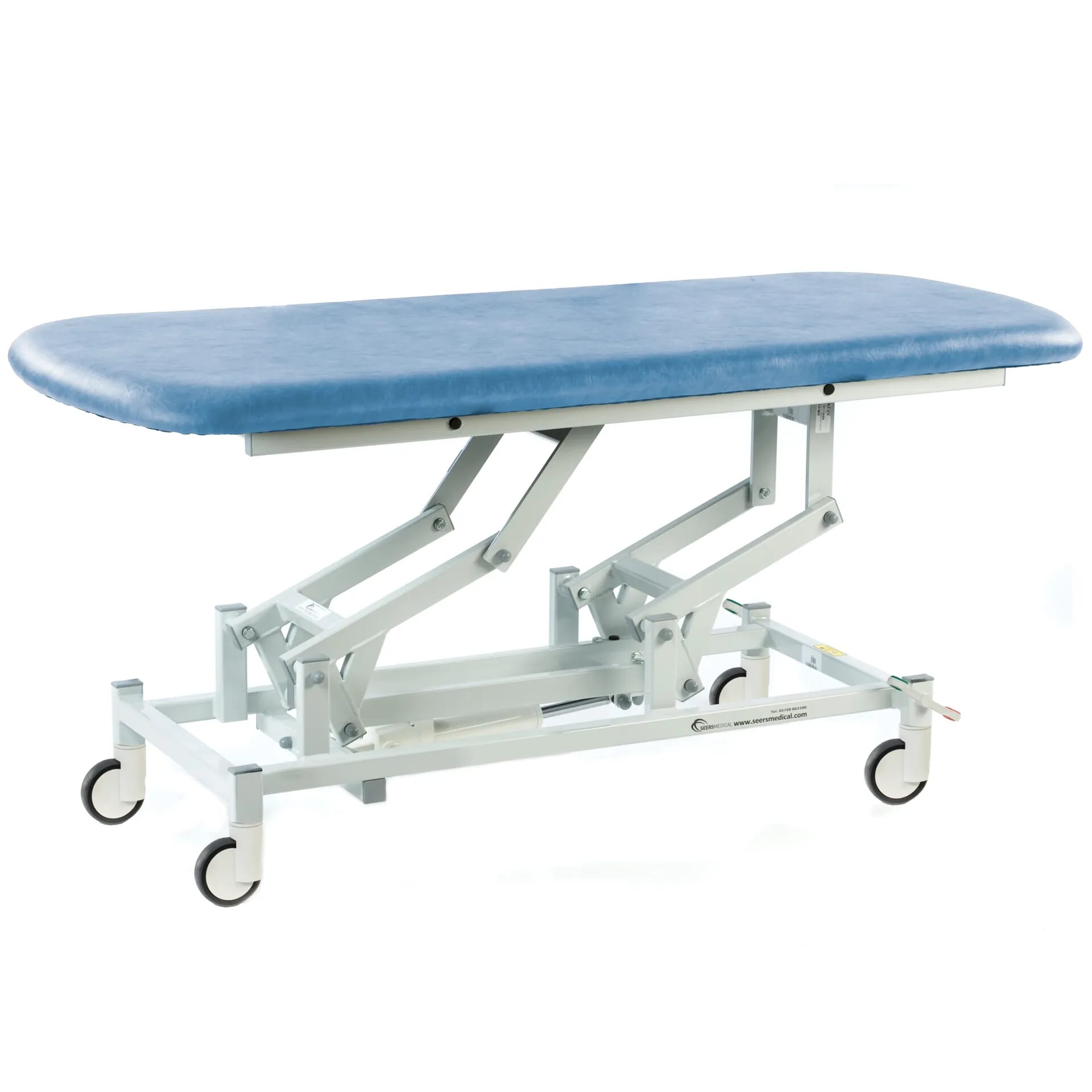electric therapy hygiene table with central locking wheels sky blue