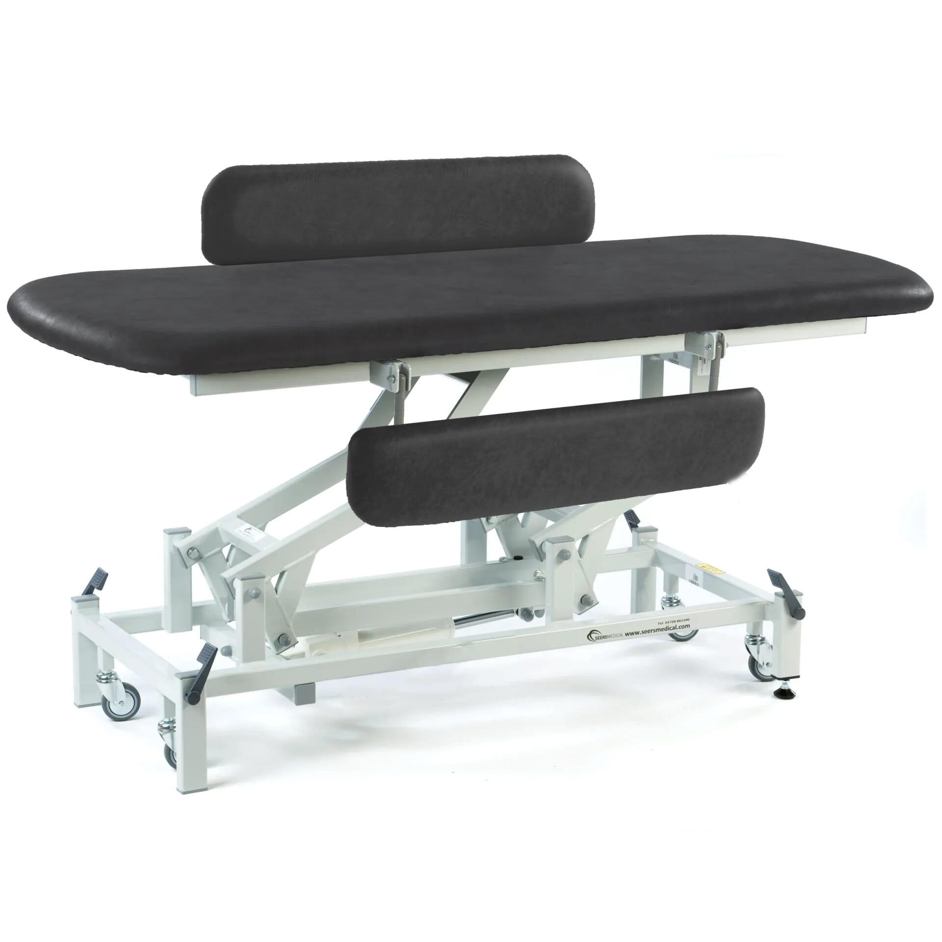 electric therapy hygiene table with retractable wheels and padded side rails black
