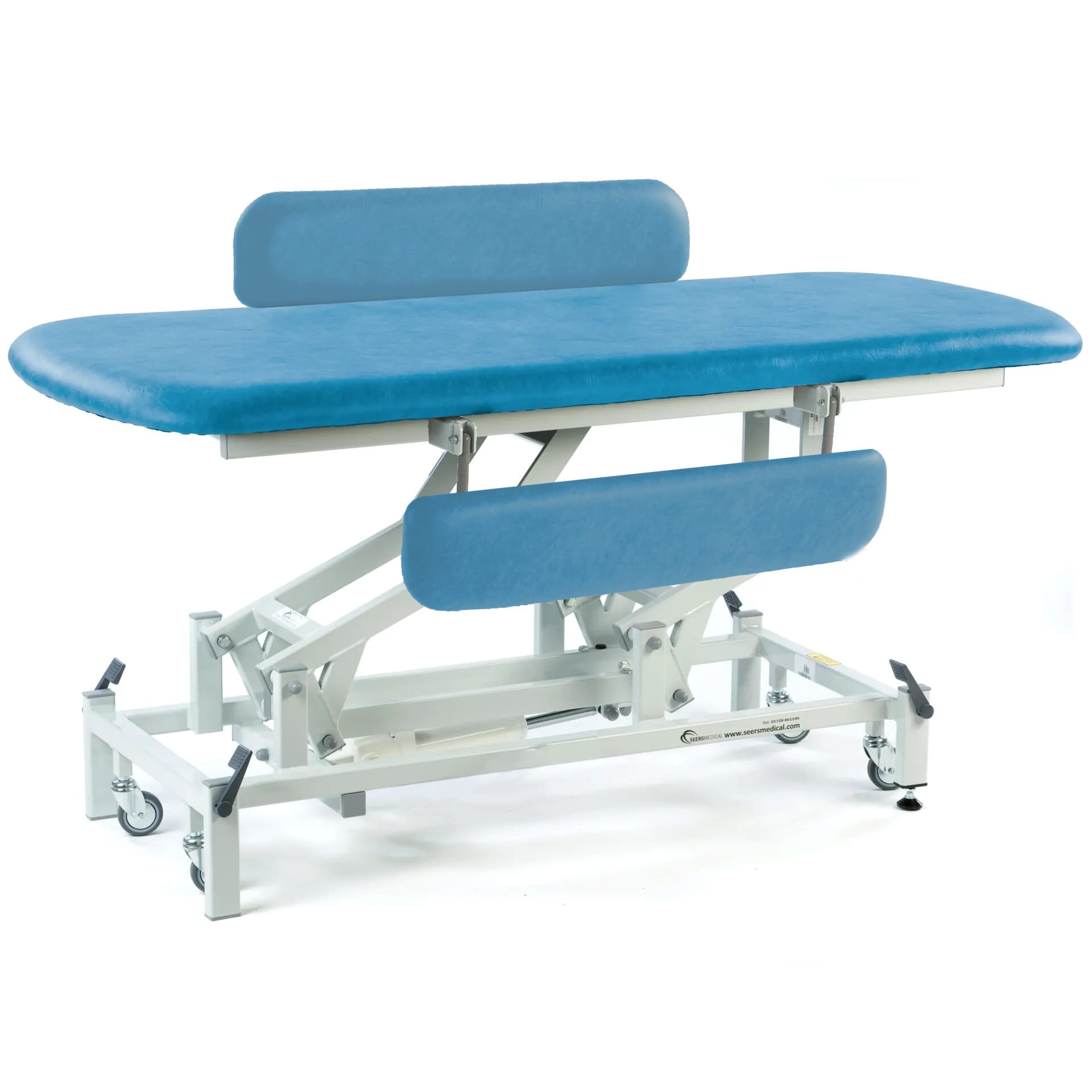 electric therapy hygiene table with retractable wheels and padded side rails canard