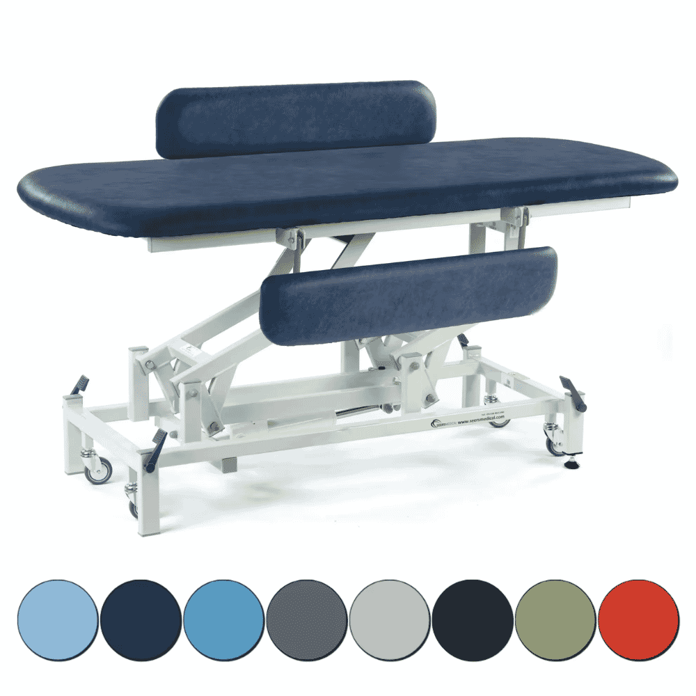 Electric Therapy Hygiene Table with Retractable Wheels and Padded Side Rails