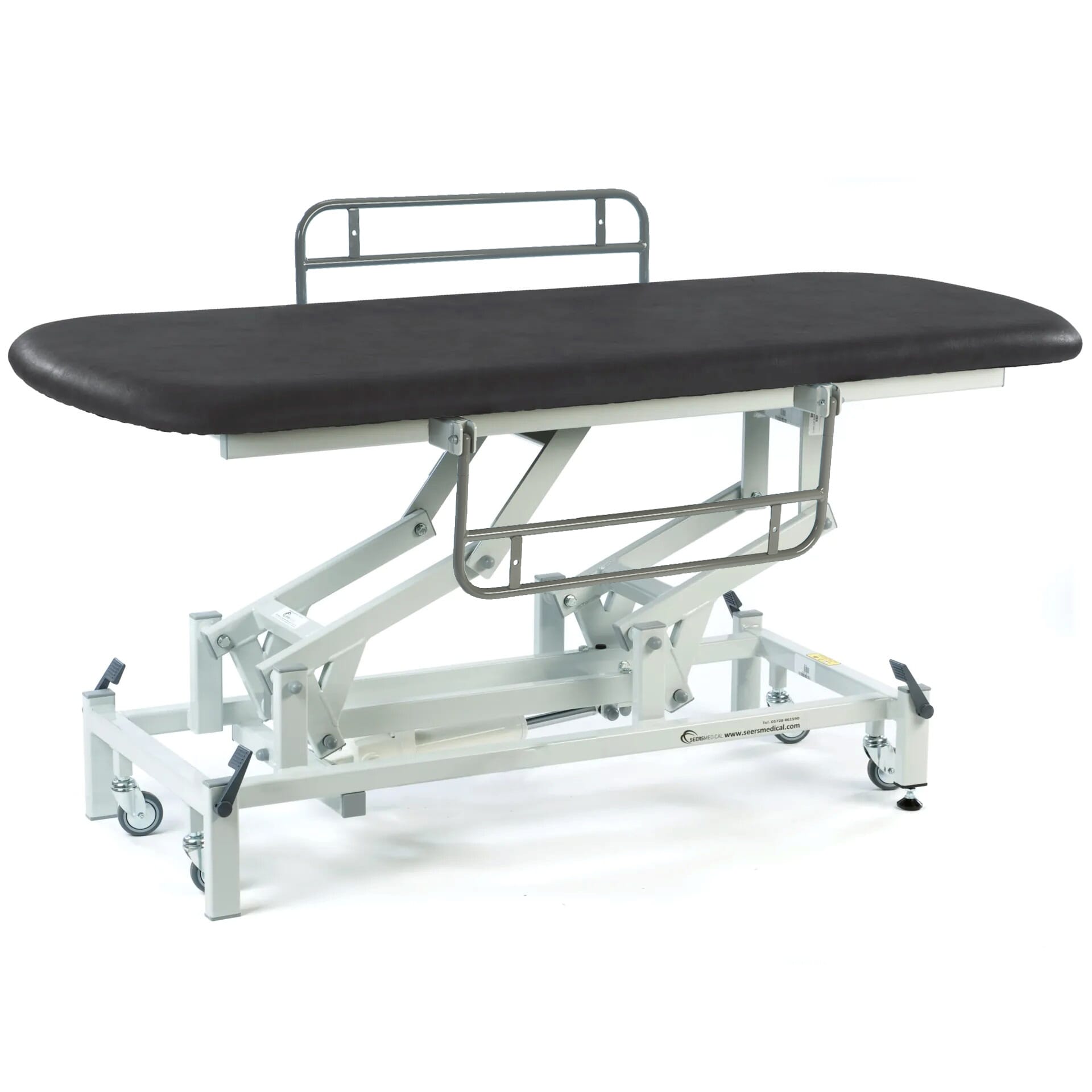 electric therapy hygiene table with retractable wheels and side rails black