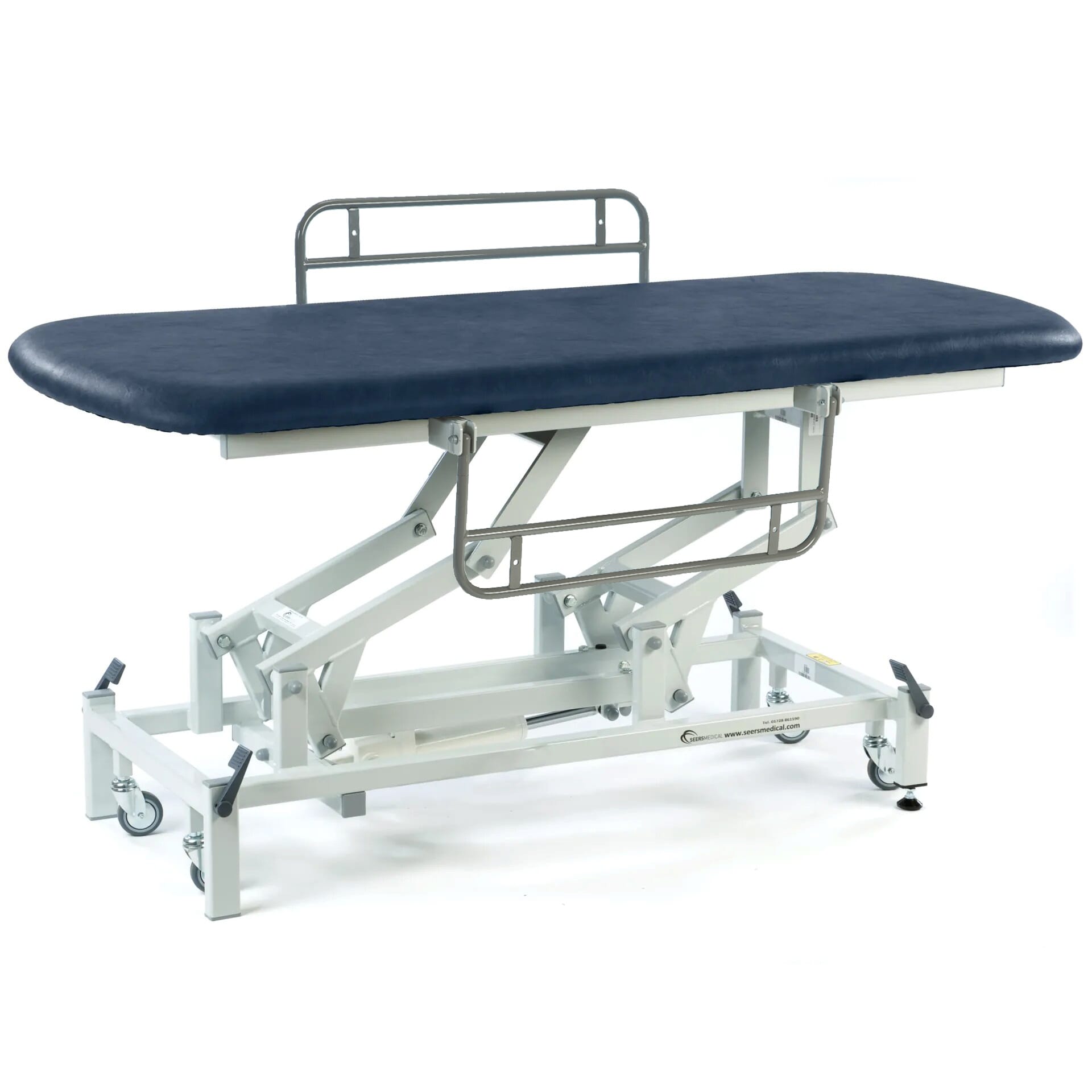 View Electric Therapy Hygiene Table with Retractable Wheels and Side Rails Dark Blue information