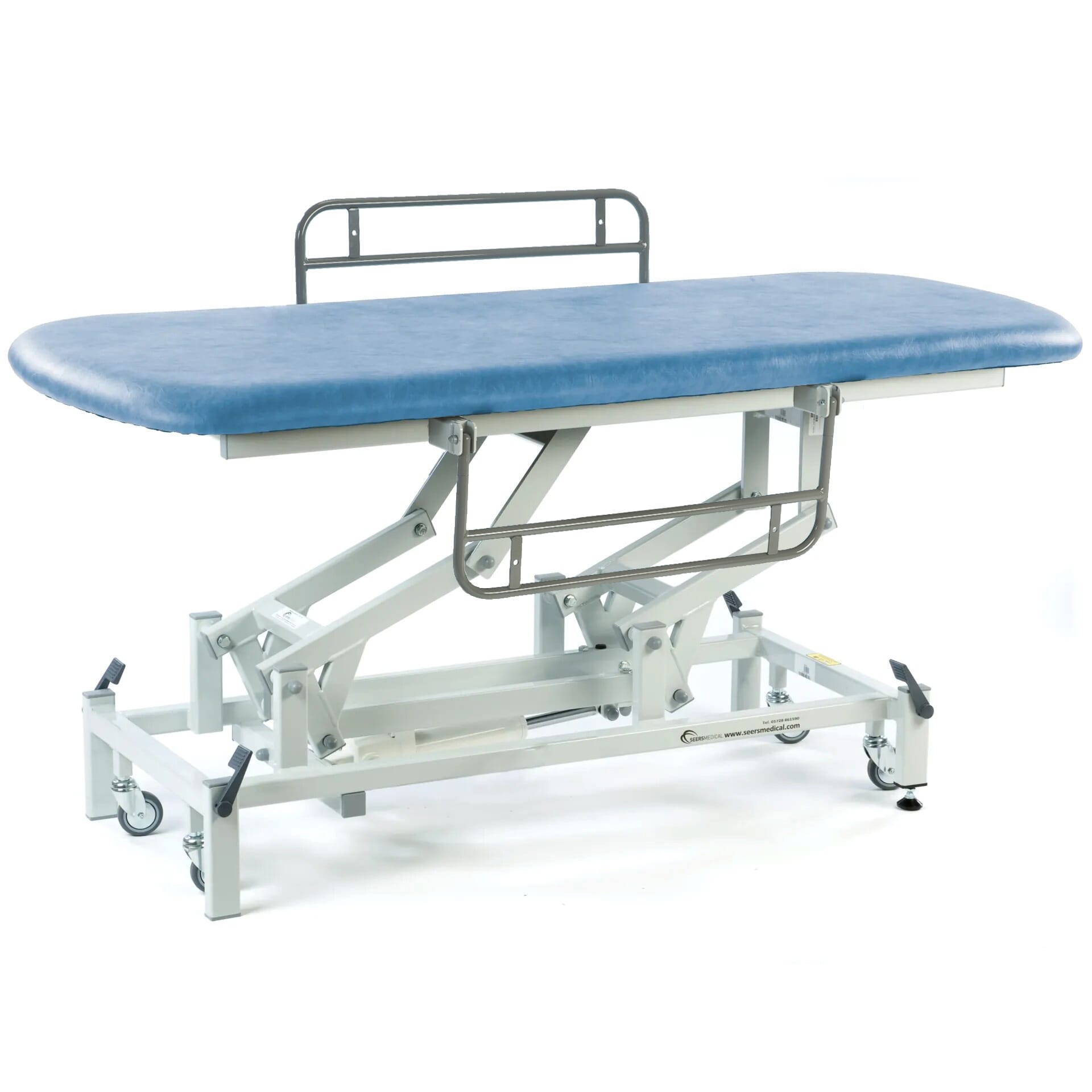 View Electric Therapy Hygiene Table with Retractable Wheels and Side Rails Sky Blue information