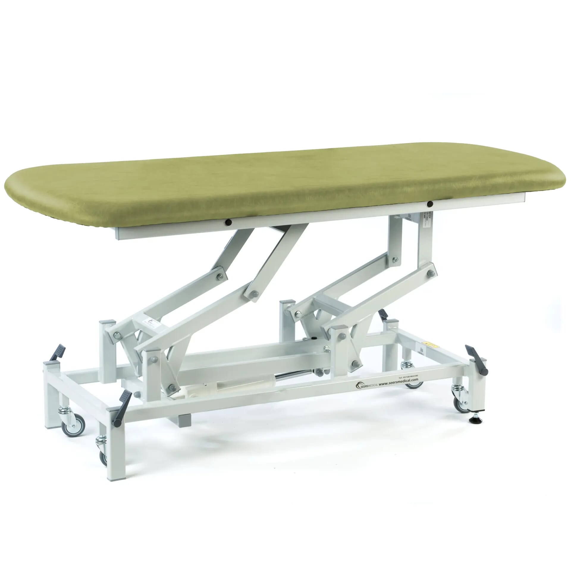 electric therapy hygiene table with retractable wheels olive