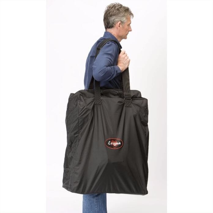 enigma transit wheelchair with bag on shoulder