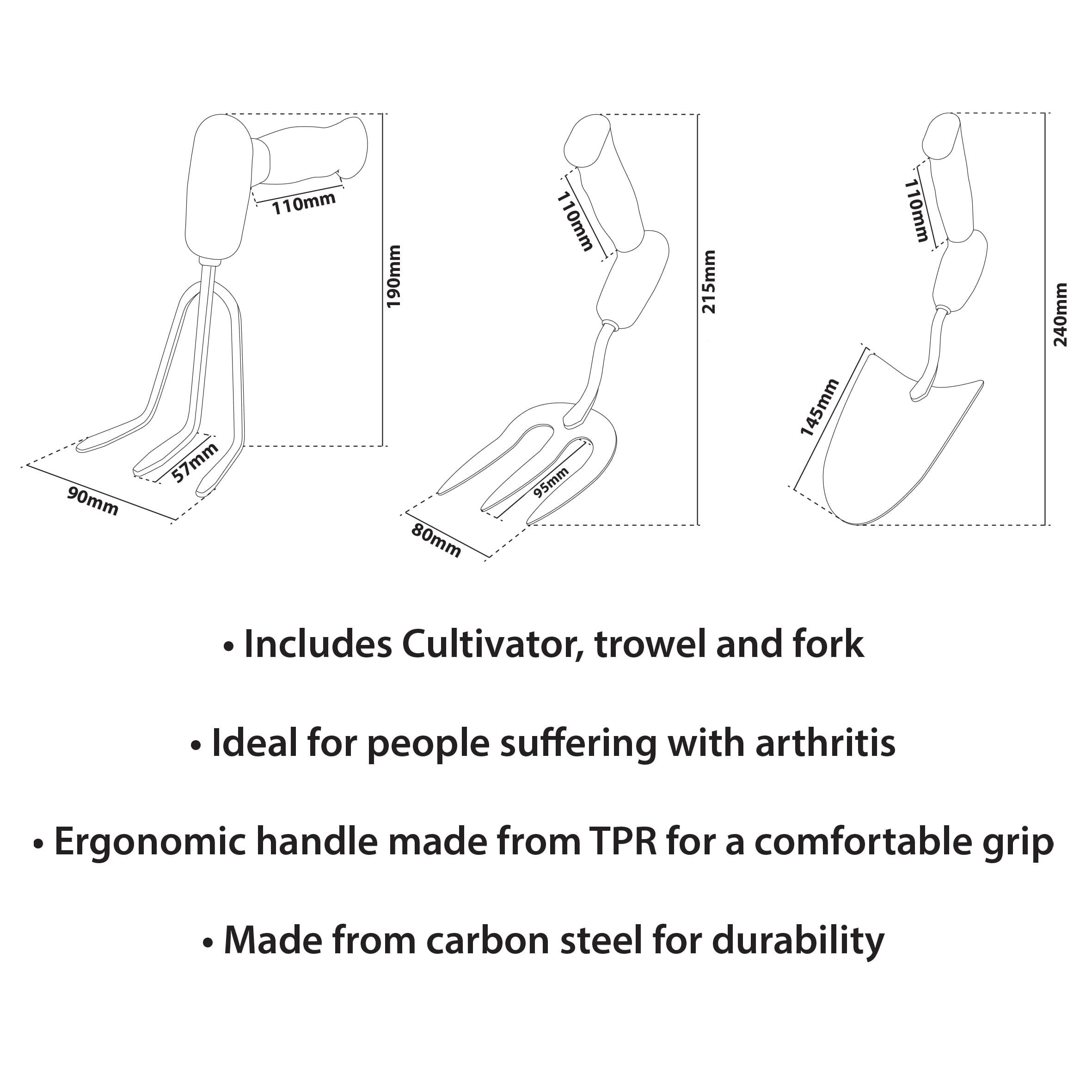 ergonomic handled gardening set dimensions