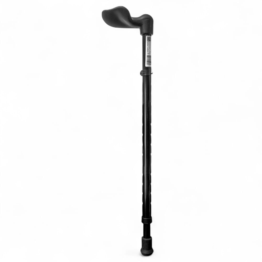 ergonomic handled walking stick gloss black left handed