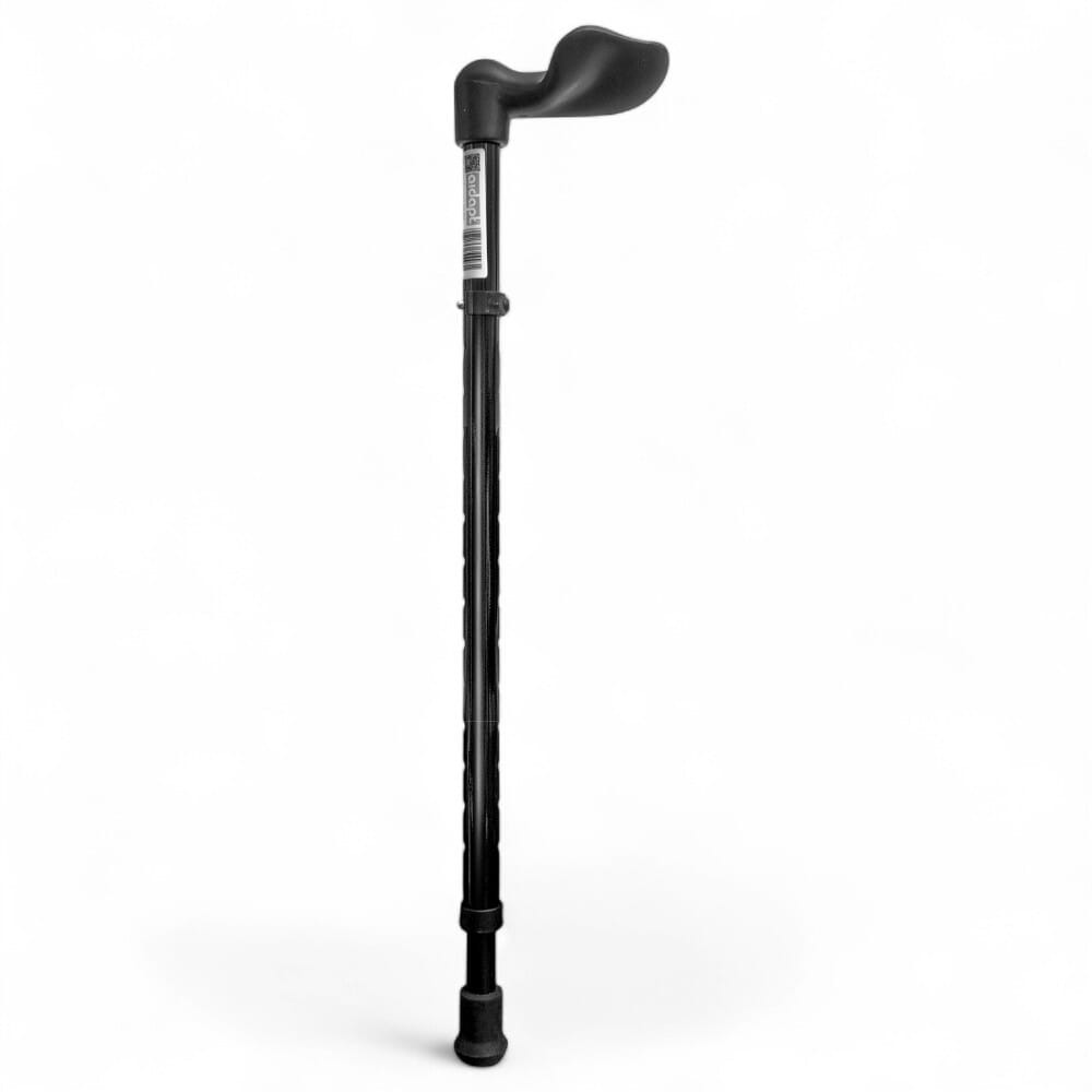 ergonomic handled walking stick gloss black right handed