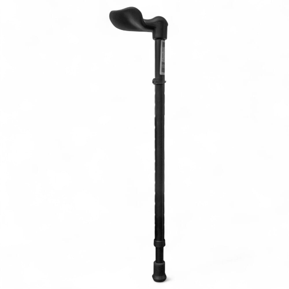ergonomic handled walking stick matte black left handed