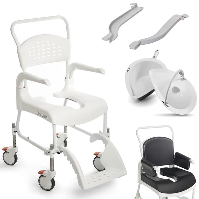etac clean comfort height adjustable chair with pan set