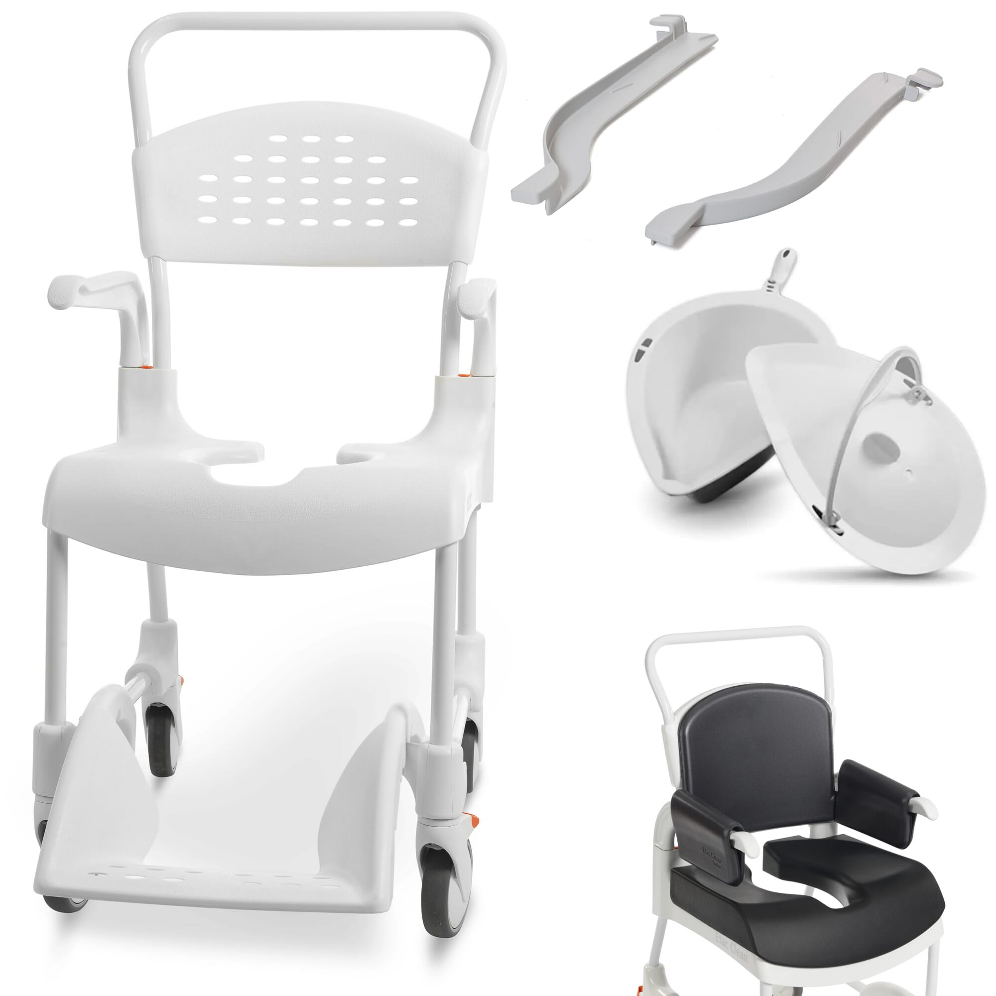 View Etac Clean Comfort Tall Shower Commode Chair 55cm with Pan Set information