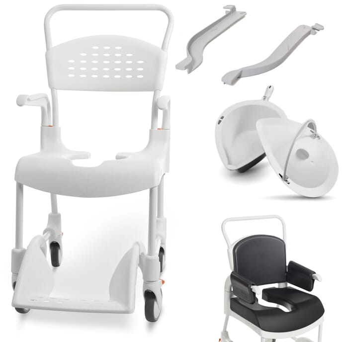 etac clean comfort tall shower commode chair 55cm with pan set