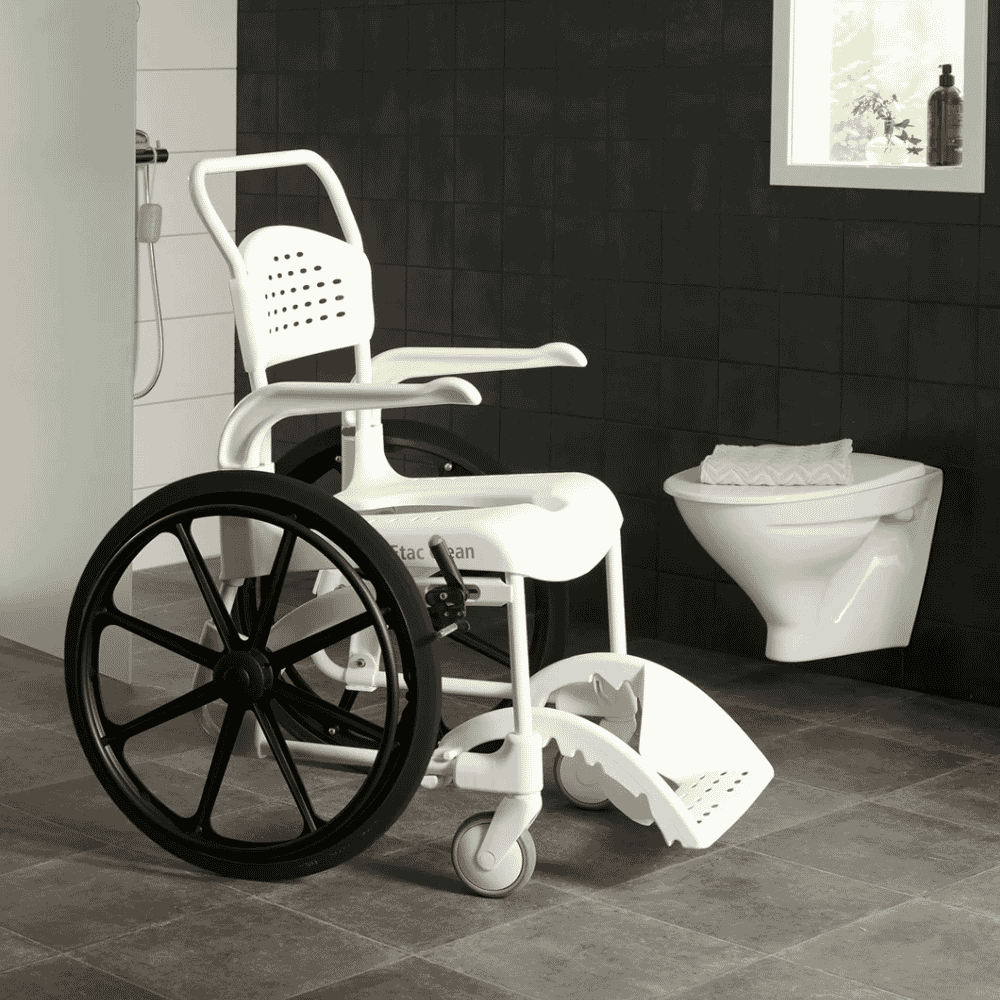 etac clean self propelled shower commode chair in situ