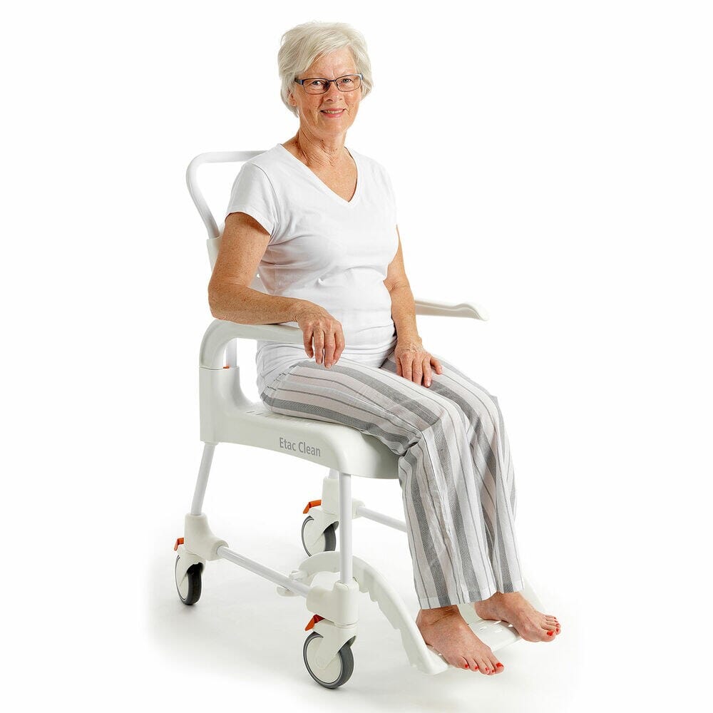 etac clean wheeled shower commode chair fixed height 44cm