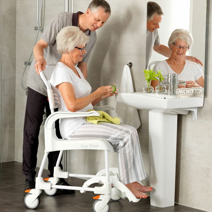 etac clean wheeled shower commode chair fixed height