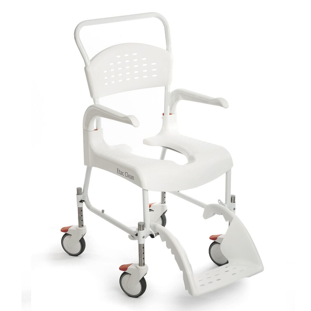 etac clean wheeled shower commode chair height adjustable front
