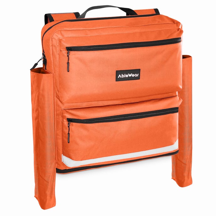 expandable mobility scooter bag with crutch pockets orange