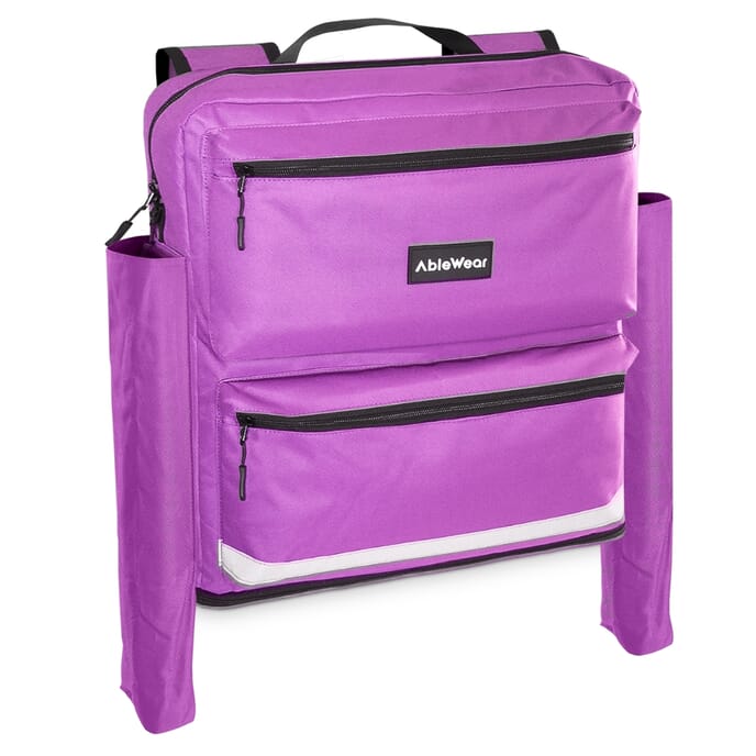 expandable mobility scooter bag with crutch pockets purple