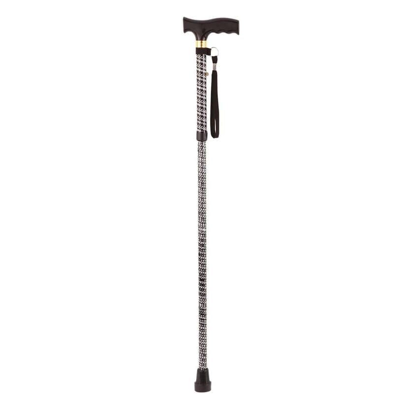 View Extendable Plastic Handled Walking Stick with Engraved Pattern Black information