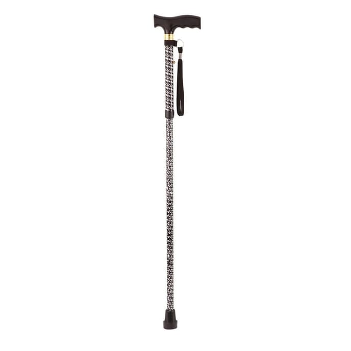 extendable plastic handled walking stick with engraved pattern black