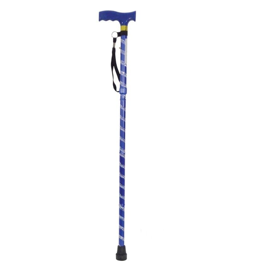 View Extendable Plastic Handled Walking Stick with Engraved Pattern Blue information