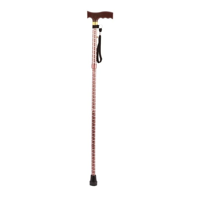 extendable plastic handled walking stick with engraved pattern brown