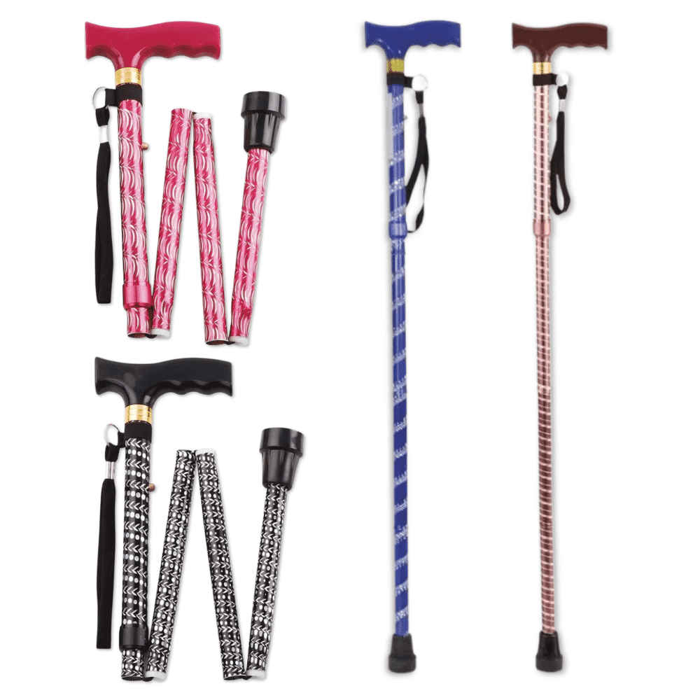 Extendable Plastic Handled Walking Stick with Engraved Pattern