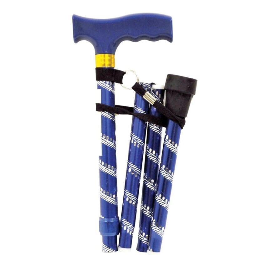 extendable walking stick blue folded