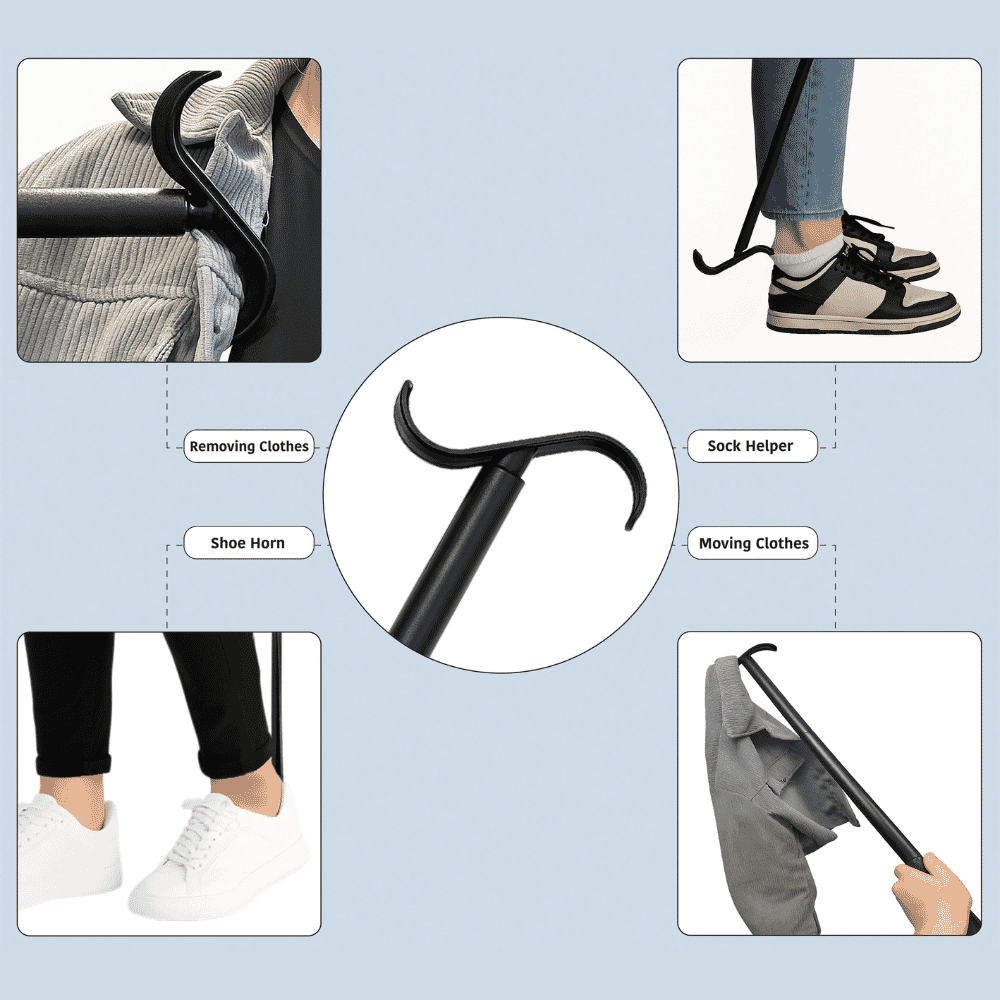 extra long shoe horn in use