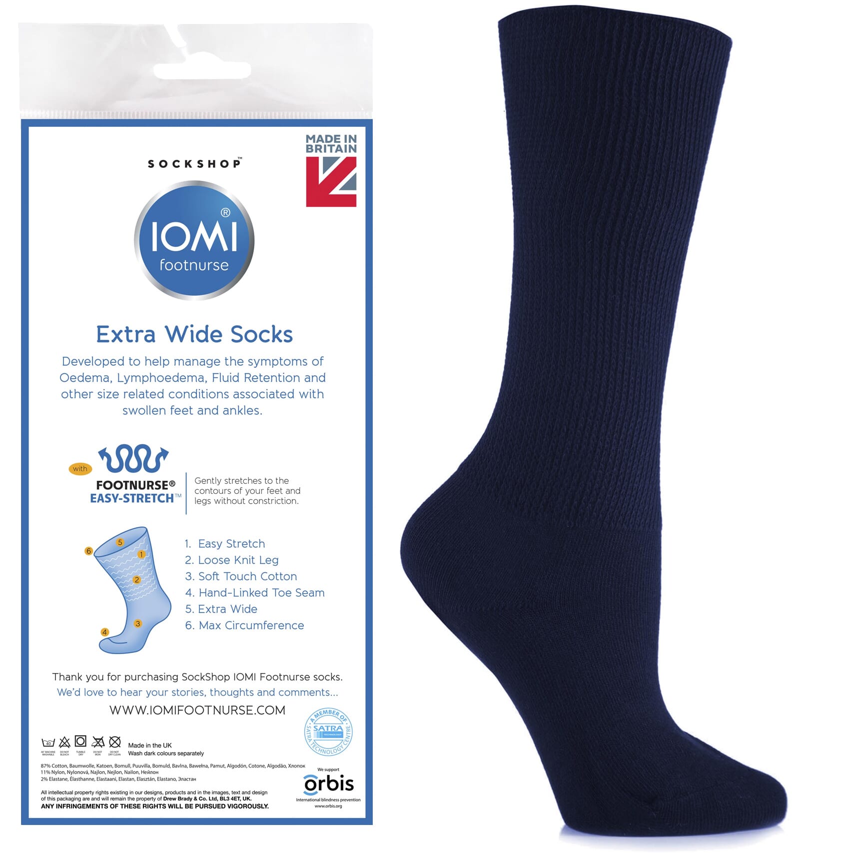 extra wide oedema socks navy 4 7