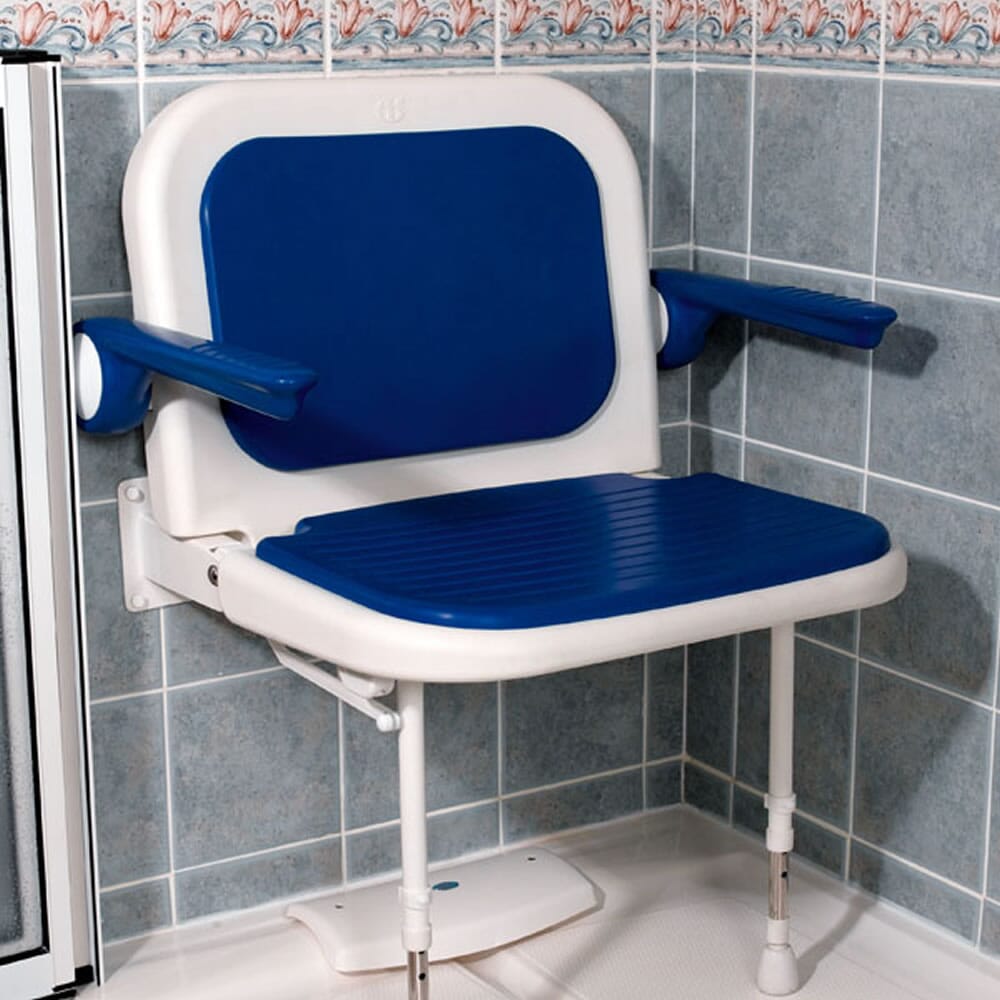 View Extra Wide Wall Mounted Shower Seat with Padded Seat Back and Arms information