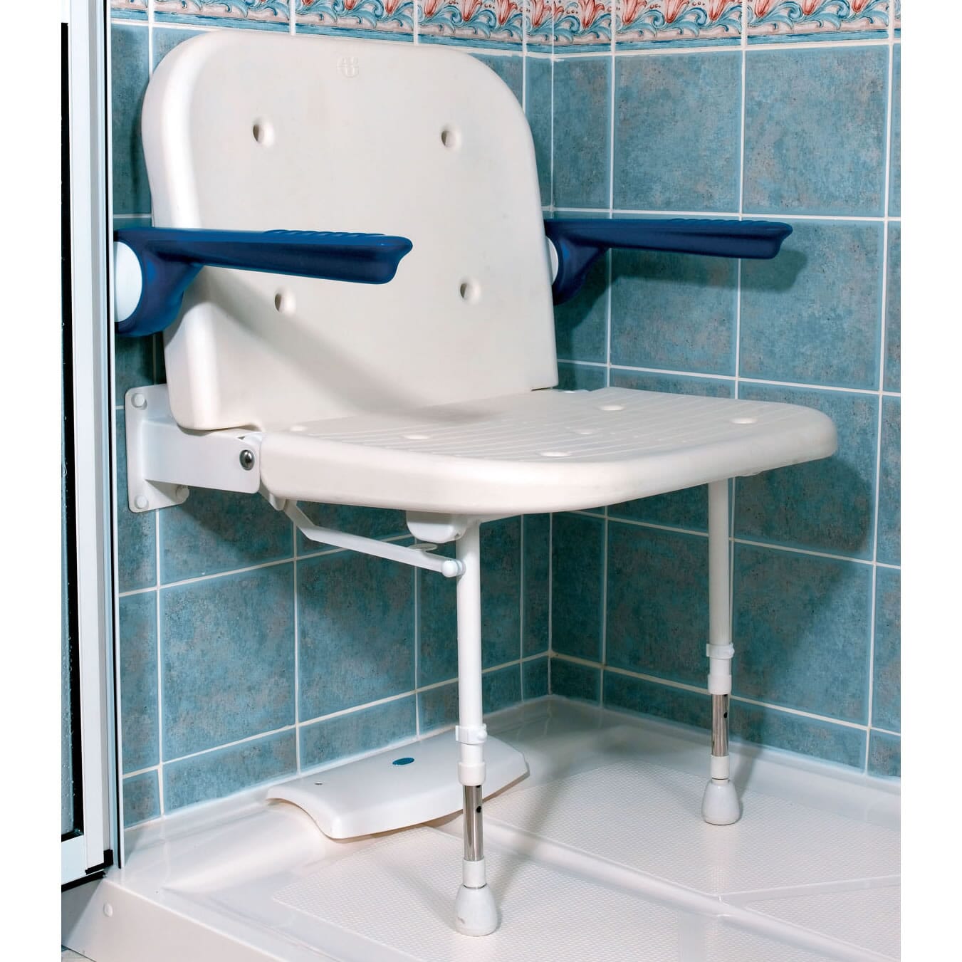 View Extra Wide Wall Mounted Shower Seat with Padded Arms information