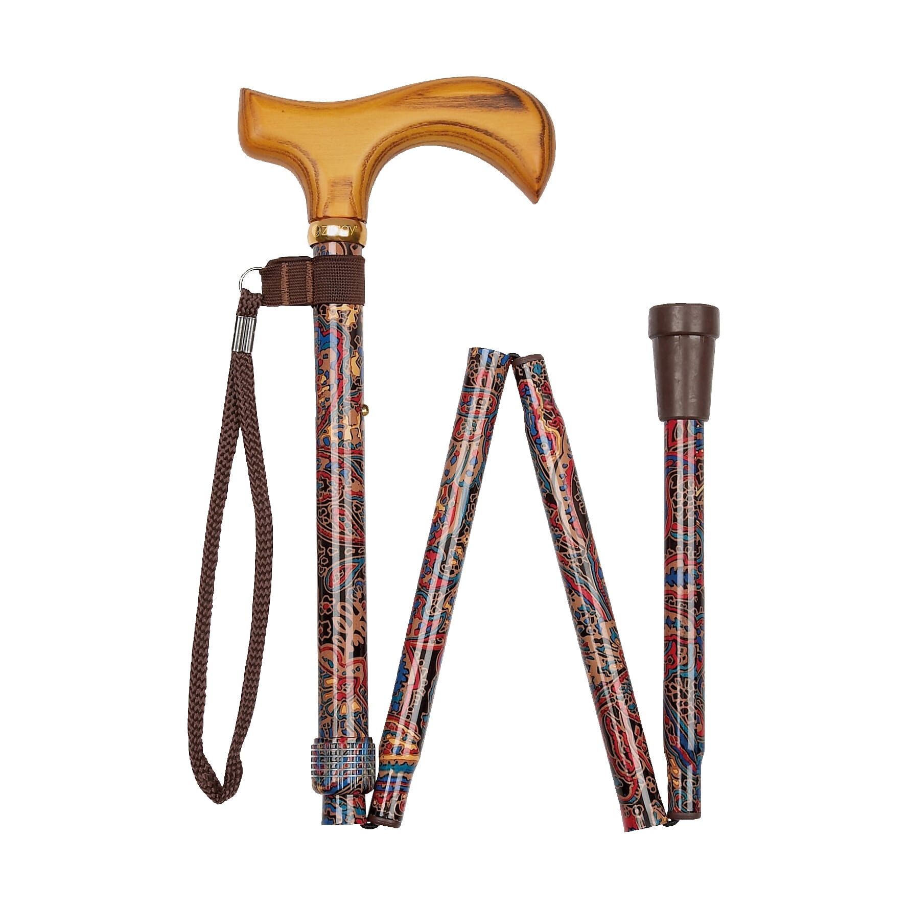 fashionable folding walking stick red paisley folded