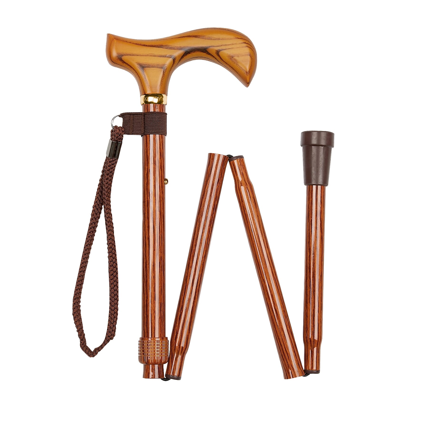 fashionable folding walking stick wood effect folded
